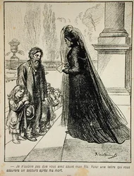 Não vou esquecer que você salvou meu filho. Aqui está uma carta assegurando que você será atendido após a minha morte., De lAssiette au Beurre, 1901